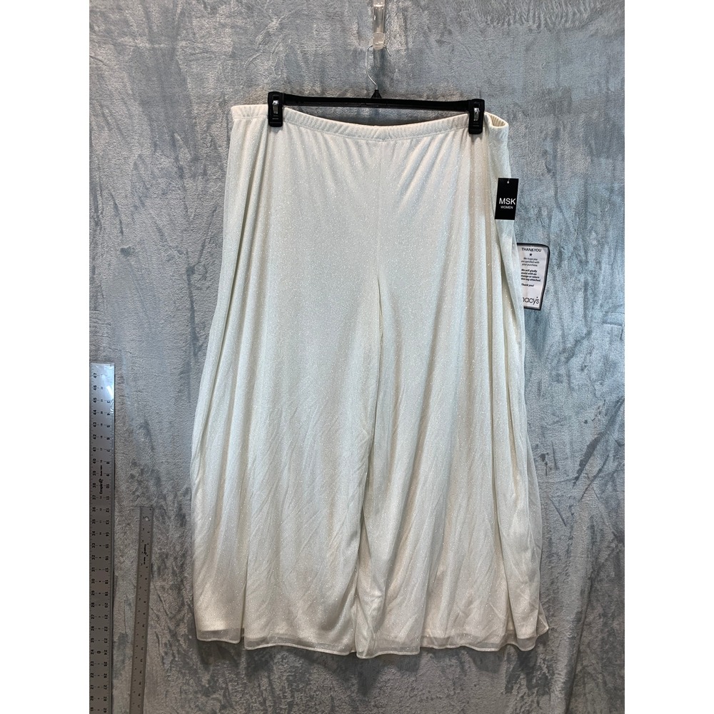 MSK Women Ivory Silver Glitter Wide Leg Palazzo Pants 3X 204644K NWT